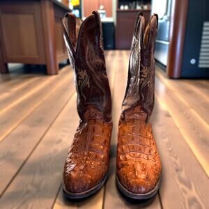 Men's 9.5 VAQUERO Crocodile Print Pointed Western Boots Cognac VERY Little Wear